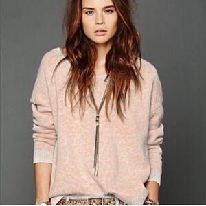 Free People Cool Cat Leopard Print Sweater Peach Cream Small